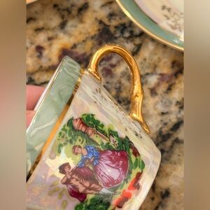 Vintage 1940s Imperial Porcelain Tea Set of 2 - 24K Gold Trim